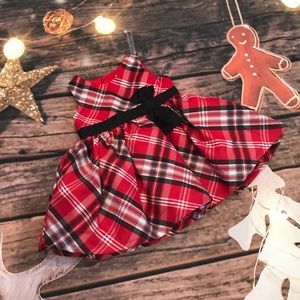Red black plaid Christmas dress 3 Months